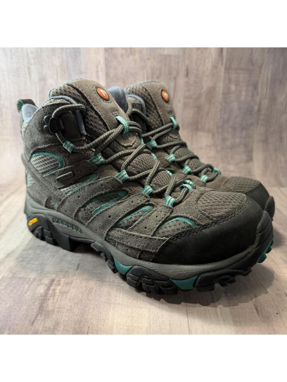 Merrell Moab 3 Women's 8 Mid Waterproof Hiking Boot Gray & Teal Lace Up Boots